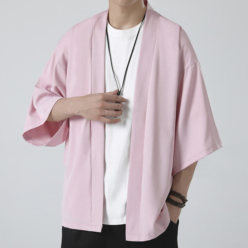 Chaqueta con frente abierto de color liso con Buddha Stones Kimono para hombre - Rosa (solo chaqueta) - US/UK/AU46, EU56 (5XL) - image 18
