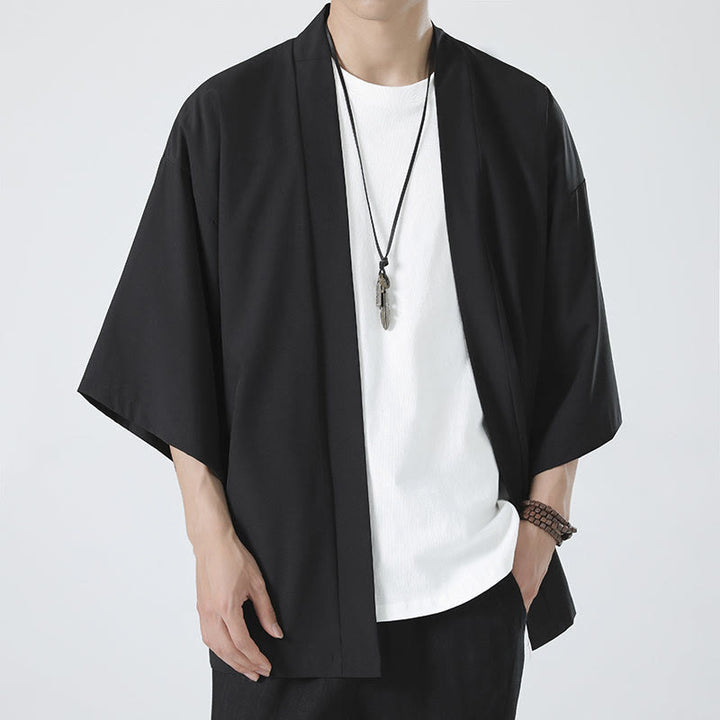 Chaqueta tipo kimono con abertura frontal de color liso con Buddha Stones para hombre - image 4