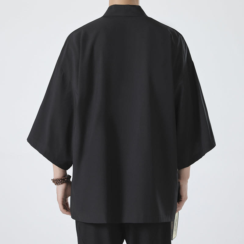 Chaqueta tipo kimono con abertura frontal de color liso con Buddha Stones para hombre - image 2