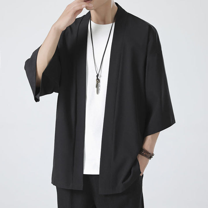 Kimono de hombre con chaqueta abierta de color liso y Buddha Stones - image 6