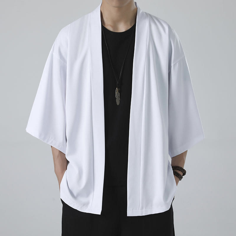 Chaqueta tipo kimono con abertura frontal de color liso con Buddha Stones para hombre - image 10