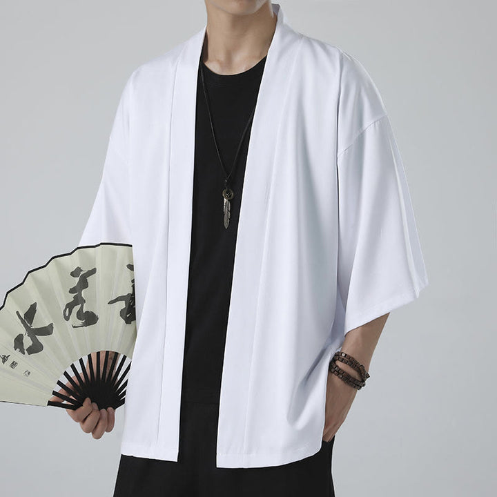 Chaqueta tipo kimono con abertura frontal de color liso con Buddha Stones para hombre - image 8