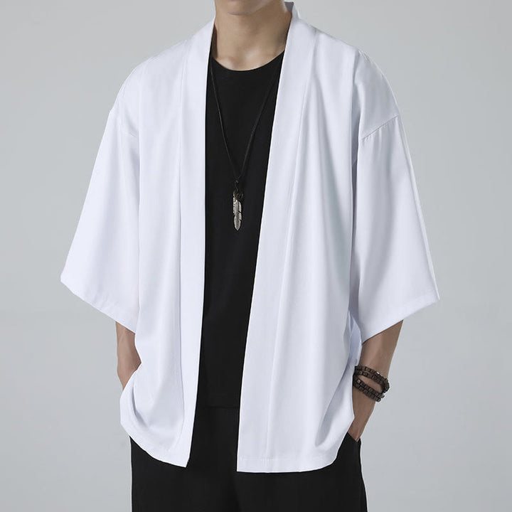 Chaqueta tipo kimono con abertura frontal de color liso con Buddha Stones para hombre - image 11