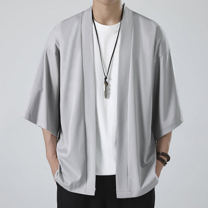 Chaqueta tipo kimono con abertura frontal de color liso con Buddha Stones para hombre - image 15