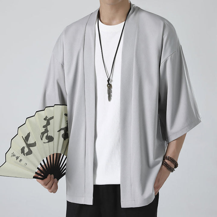Chaqueta tipo kimono con abertura frontal de color liso con Buddha Stones para hombre - image 13