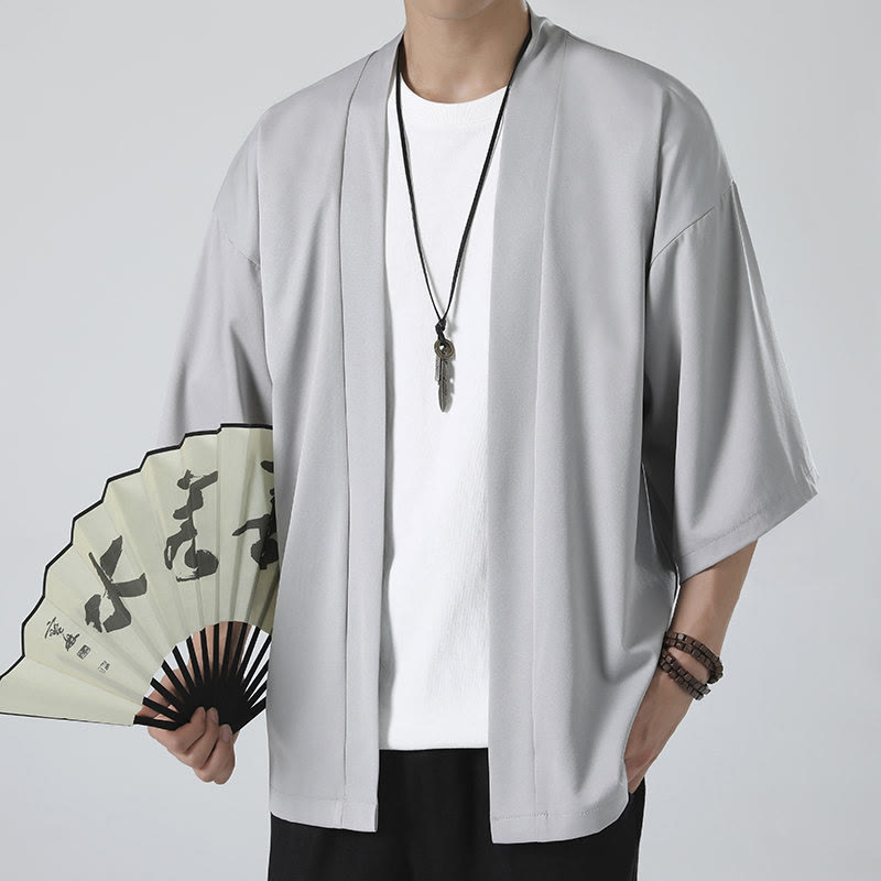 Kimono de hombre con chaqueta abierta de color liso y Buddha Stones - image 13