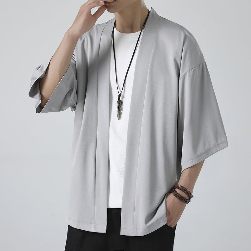Kimono de hombre con chaqueta abierta de color liso y Buddha Stones - image 14