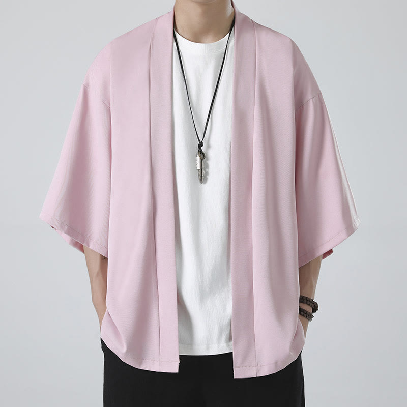 Chaqueta tipo kimono con abertura frontal de color liso con Buddha Stones para hombre - image 18
