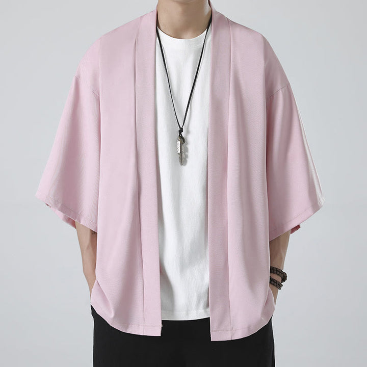 Chaqueta tipo kimono con abertura frontal de color liso con Buddha Stones para hombre - image 18