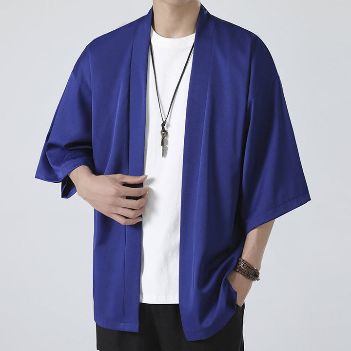 Chaqueta tipo kimono con abertura frontal de color liso con Buddha Stones para hombre - image 22