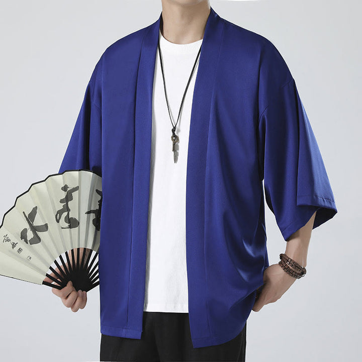 Chaqueta tipo kimono con abertura frontal de color liso con Buddha Stones para hombre - image 21