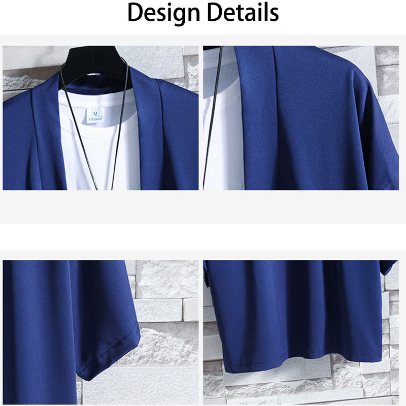 Chaqueta tipo kimono con abertura frontal de color liso con Buddha Stones para hombre - image 23