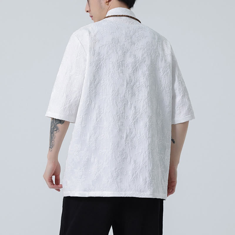 Camiseta china de media manga con botones de rana de Jacquard de Color sólido con Buddha Stones para hombre