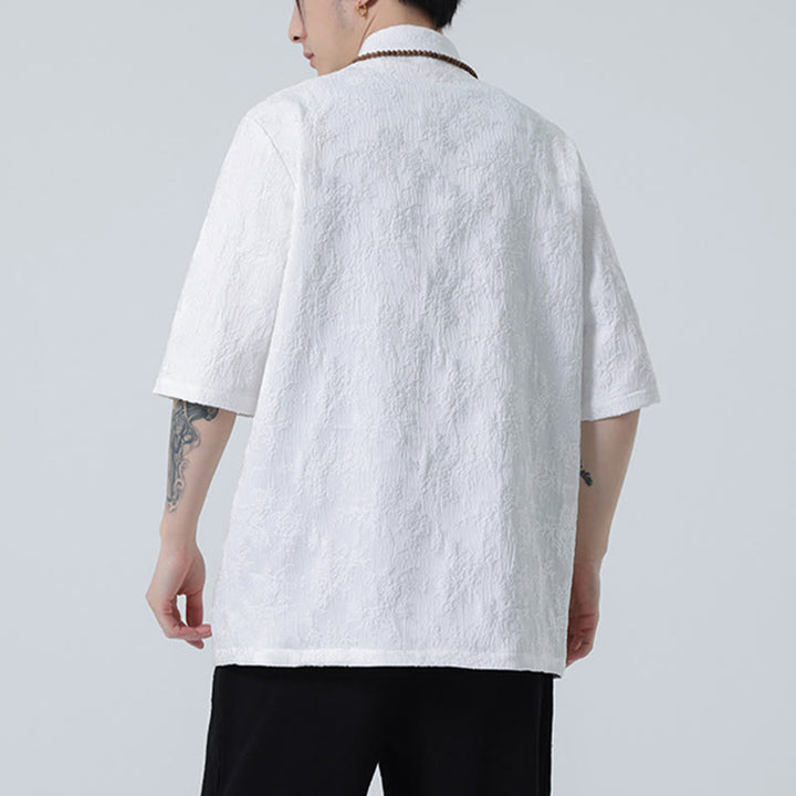 Camiseta china de media manga con botones de rana de Jacquard de Color sólido con Buddha Stones para hombre