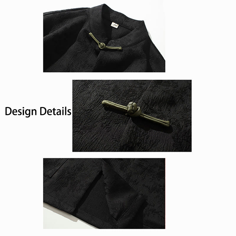 Camiseta china de media manga con botones de rana de Jacquard de Color sólido con Buddha Stones para hombre