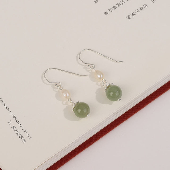 Pendientes de sabiduría de jade y perlas naturales de plata de ley 925 con Buddha Stones - image 3
