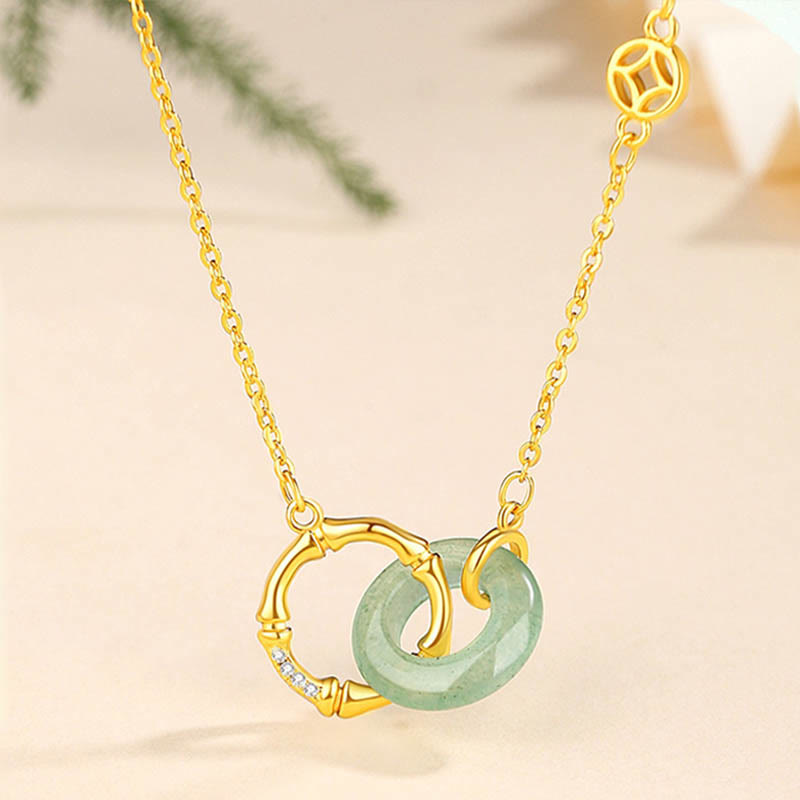 Colgante de plata de ley 925 con Buddha Stones , Aventurina verde Natural, hebilla de la paz, moneda de bambú, colgante de prosperidad - Aventurina verde - image 0