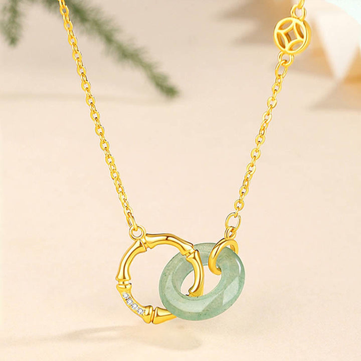 Colgante de plata de ley 925 con Buddha Stones , Aventurina verde Natural, hebilla de la paz, moneda de bambú, colgante de prosperidad - Aventurina verde - image 0