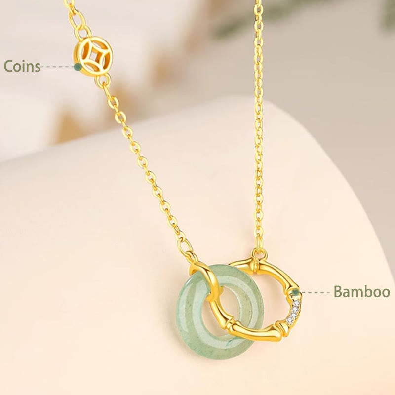 Colgante de plata de ley 925 con Buddha Stones , Aventurina verde Natural, hebilla de la paz, moneda de bambú, colgante de prosperidad - image 3