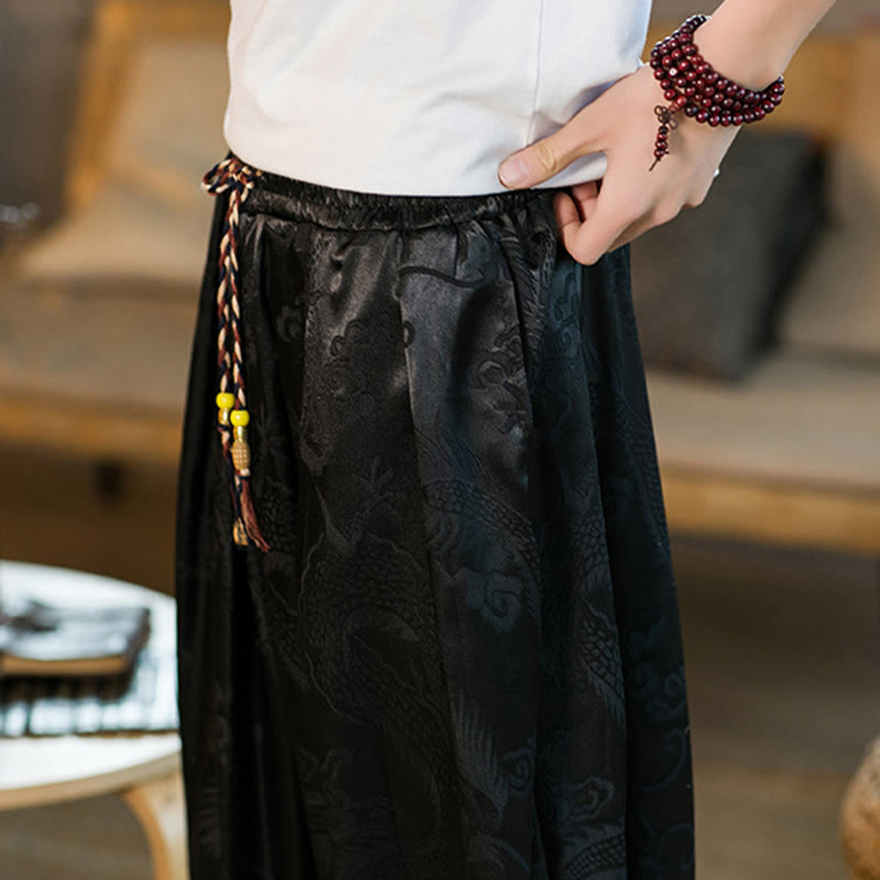 Pantalones bombachos holgados con estampado de dragón y Buddha Stones para hombre con bolsillos