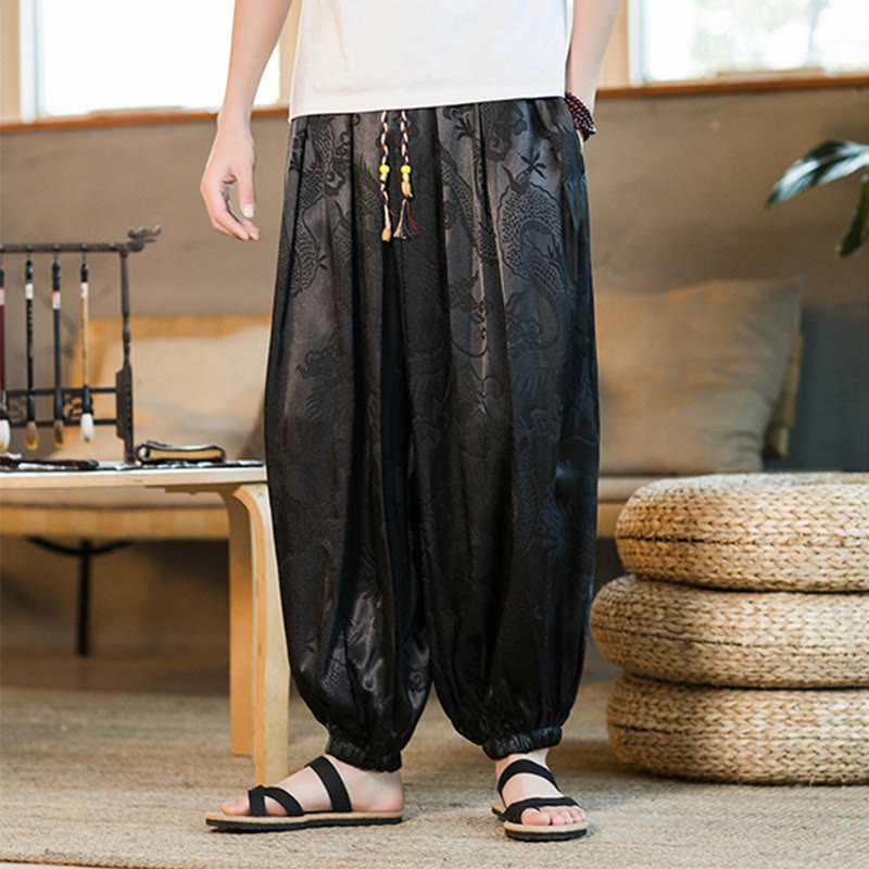 Pantalones bombachos holgados con estampado de dragón y Buddha Stones para hombre con bolsillos - image 2