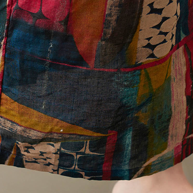 Vestido midi con estampado colorido de Buddha Stones Vestido estilo túnica de media manga de algodón con bolsillos - image 12