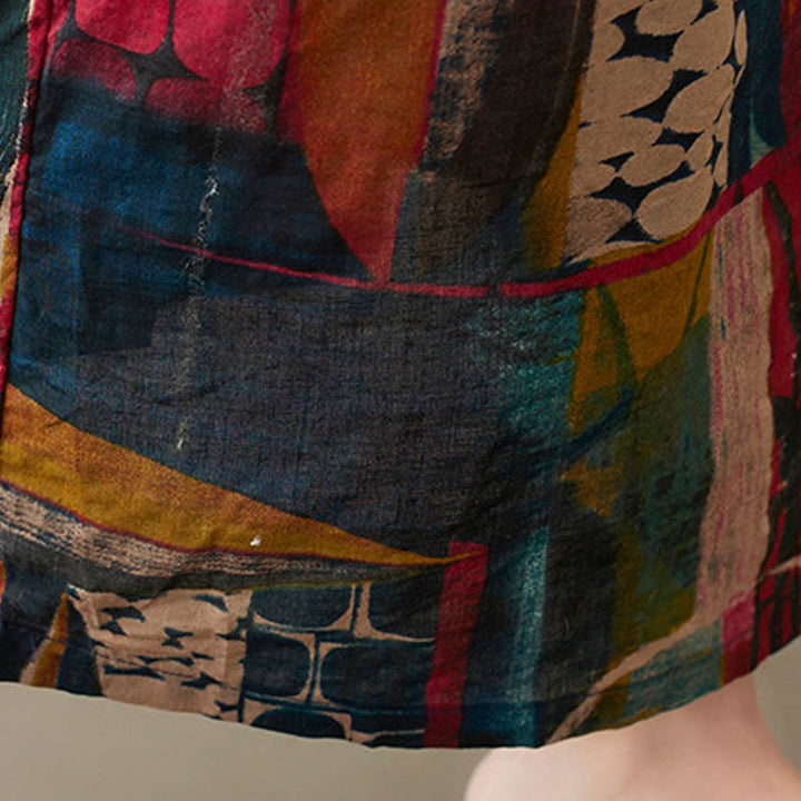 Vestido midi con estampado colorido de Buddha Stones Vestido estilo túnica de media manga de algodón con bolsillos - image 12