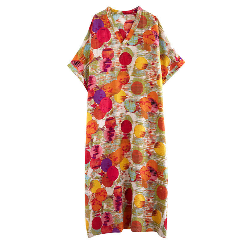 Vestido midi de lunares de colores azul naranja y piedras de Buddha Stones Vestido de media manga de algodón con bolsillos - image 14