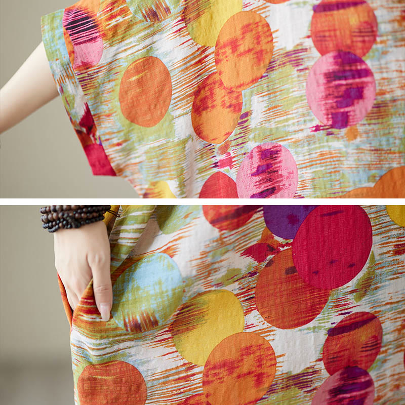 Vestido midi de lunares de colores azul naranja y piedras de Buddha Stones Vestido de media manga de algodón con bolsillos - image 16