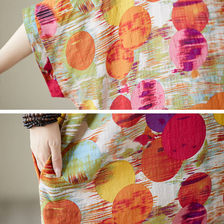 Vestido midi de lunares de colores azul naranja y piedras de Buddha Stones Vestido de media manga de algodón con bolsillos - image 16