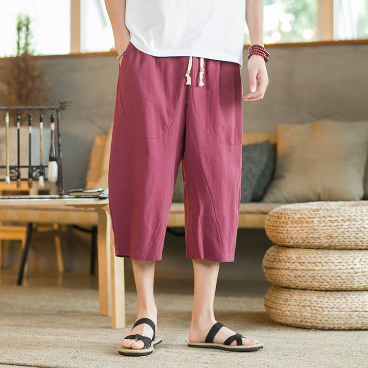 Pantalones de hombre de pierna ancha, de largo medio, con bolsillos, color liso y Buddha Stones. - image 18
