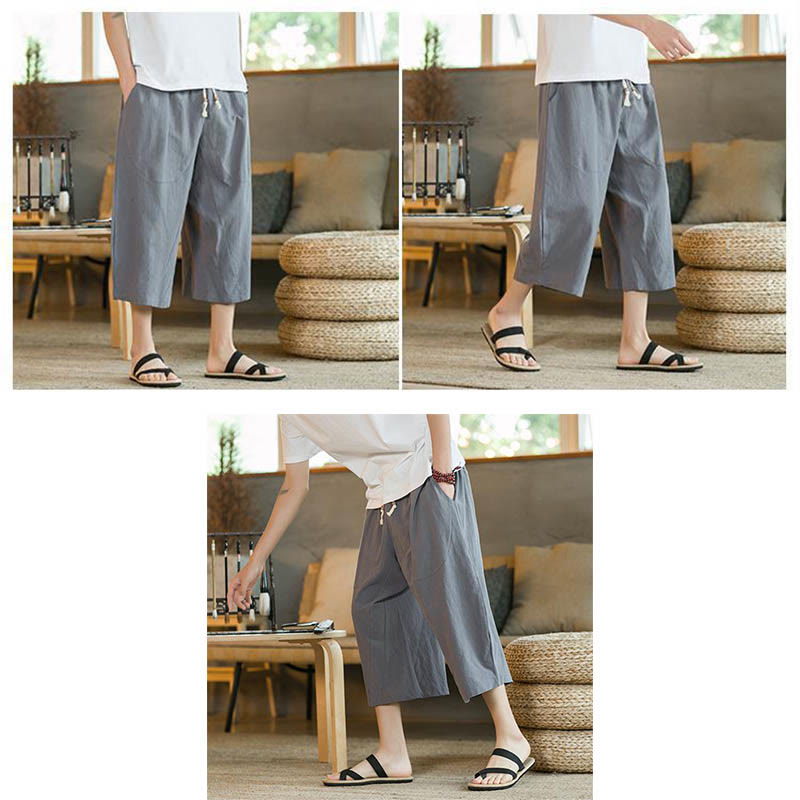 Pantalones de hombre de pierna ancha, de largo medio, con bolsillos, color liso y Buddha Stones. - image 32