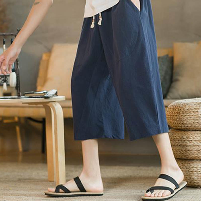 Pantalones de hombre de pierna ancha, de largo medio, con bolsillos, color liso y Buddha Stones. - image 10