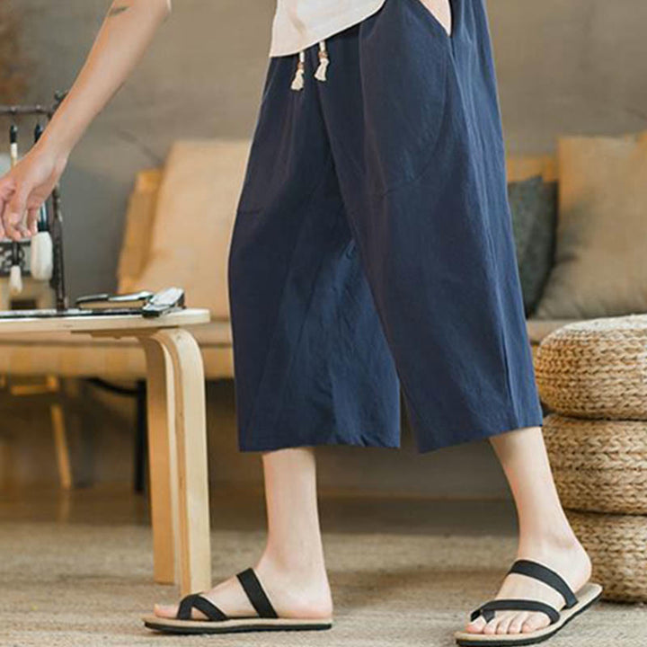 Pantalones de hombre de pierna ancha, de largo medio, con bolsillos, color liso y Buddha Stones. - image 10