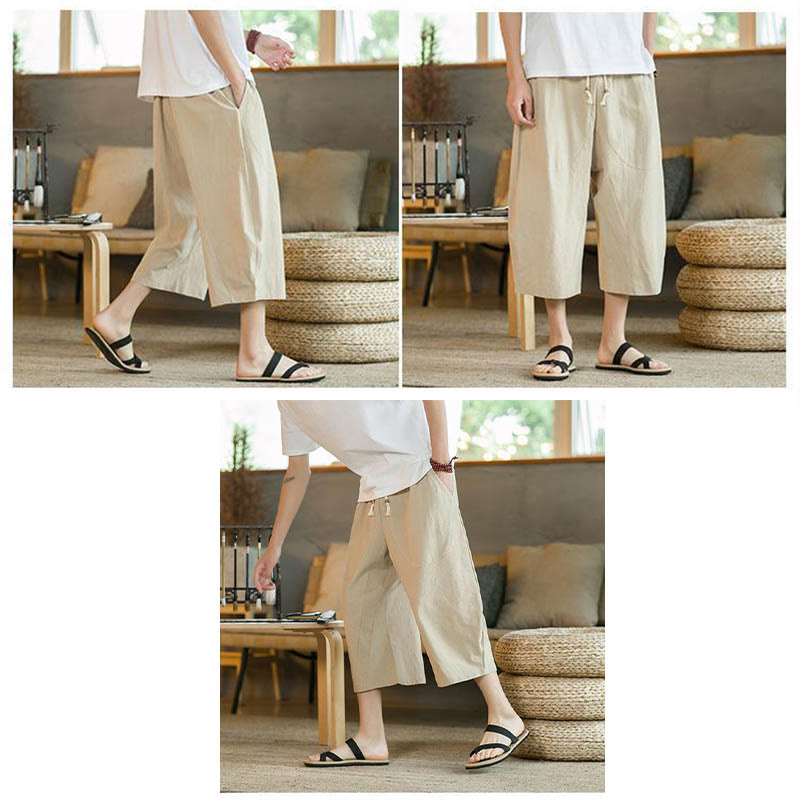 Pantalones de hombre de pierna ancha, de largo medio, con bolsillos, color liso y Buddha Stones. - image 8