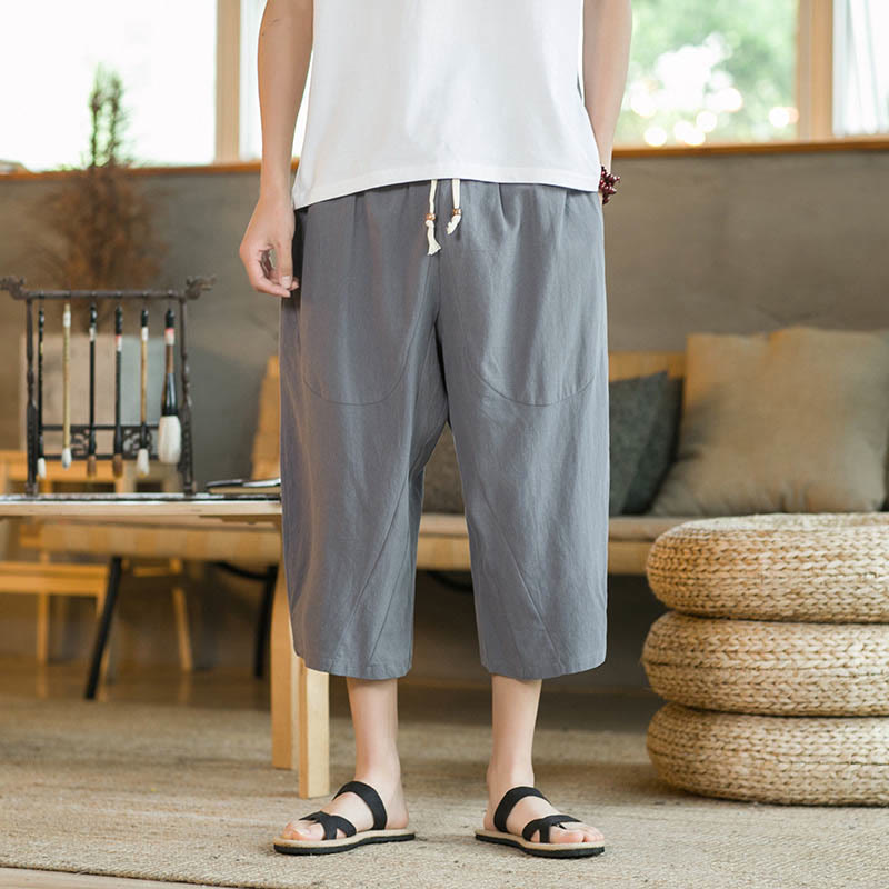 Pantalones de hombre de pierna ancha, de largo medio, con bolsillos, color liso y Buddha Stones. - image 30