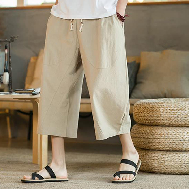 Pantalones de hombre de pierna ancha, de largo medio, con bolsillos, color liso y Buddha Stones. - image 7