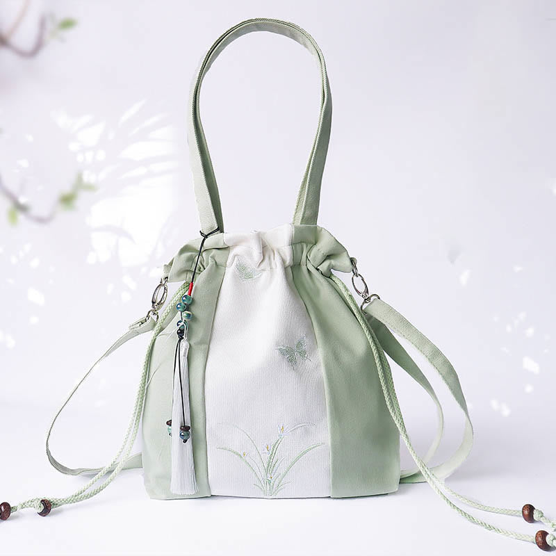 Buddha Stones, bordado, flores de hierba, flor de cerezo, bolso bandolera, bolso de mano