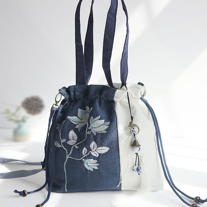 Buddha Stones, bordado, flores de hierba, flor de cerezo, bolso bandolera, bolso de mano