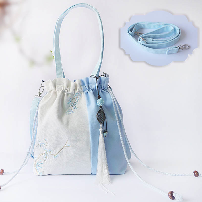 Buddha Stones, bordado, flores de hierba, flor de cerezo, bolso bandolera, bolso de mano