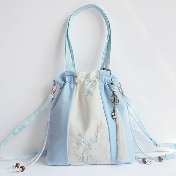 Buddha Stones, bordado, flores de hierba, flor de cerezo, bolso bandolera, bolso de mano