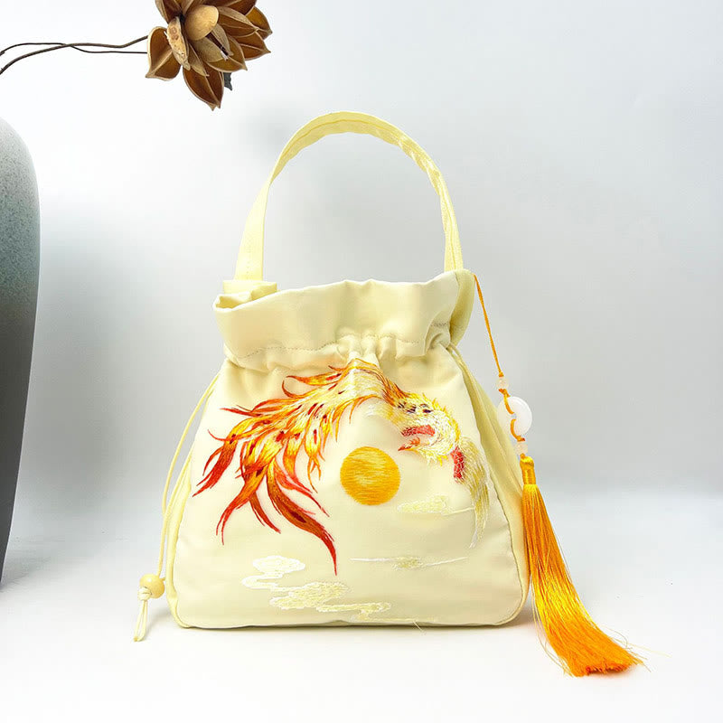 Bolso bandolera con bordado de Suzhou de Buddha Stones, con forma de conejo, loto, epifilo, peonía y magnolia