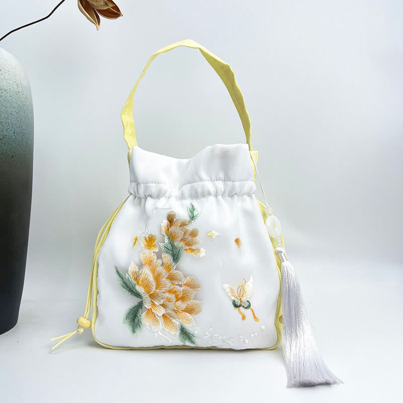 Bolso bandolera con bordado de Suzhou de Buddha Stones, con forma de conejo, loto, epifilo, peonía y magnolia