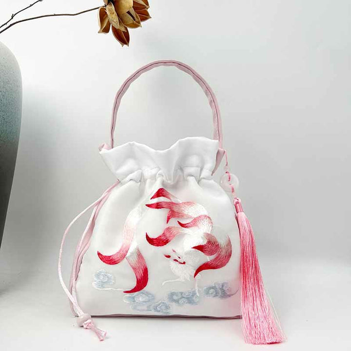 Bolso bandolera con bordado de Suzhou de Buddha Stones, con forma de conejo, loto, epifilo, peonía y magnolia