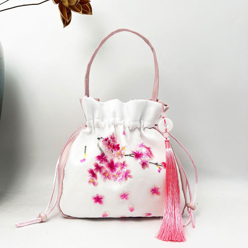 Bolso bandolera con bordado de Suzhou de Buddha Stones, con forma de conejo, loto, epifilo, peonía y magnolia
