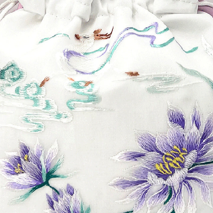 Bolso bandolera con bordado de Suzhou de Buddha Stones, con forma de conejo, loto, epifilo, peonía y magnolia