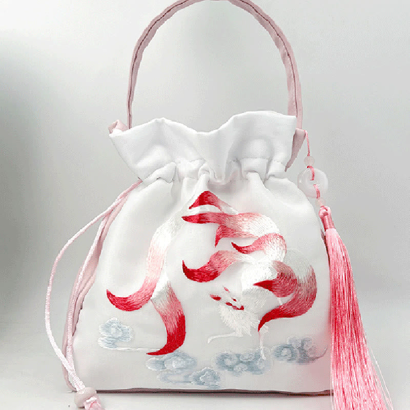 Bolso bandolera con bordado de Suzhou de Buddha Stones, con forma de conejo, loto, epifilo, peonía y magnolia