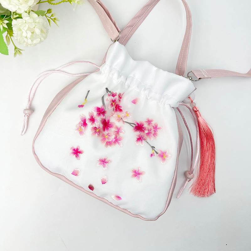 Bolso bandolera con bordado de Suzhou de Buddha Stones, con forma de conejo, loto, epifilo, peonía y magnolia