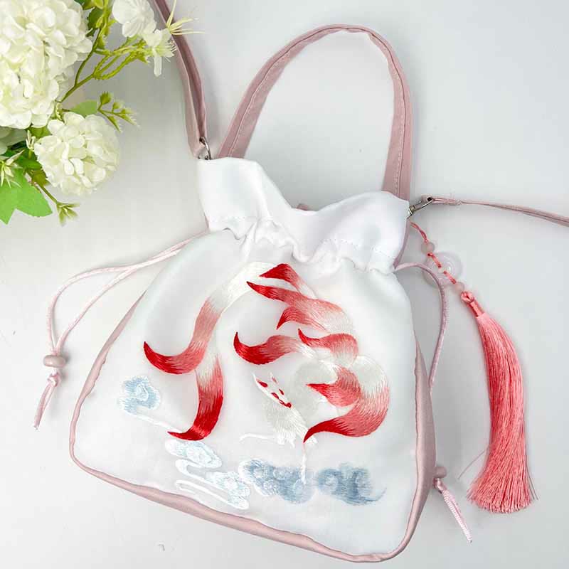 Bolso bandolera con bordado de Suzhou de Buddha Stones, con forma de conejo, loto, epifilo, peonía y magnolia