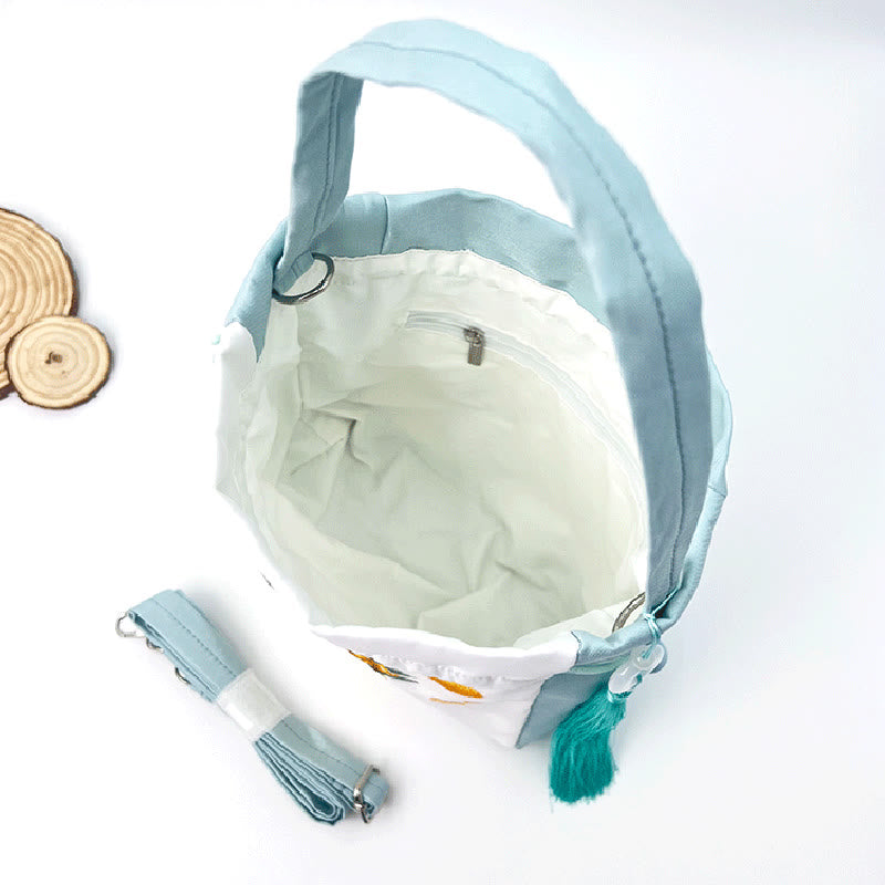 Bolso bandolera con bordado de Suzhou de Buddha Stones, con forma de conejo, loto, epifilo, peonía y magnolia